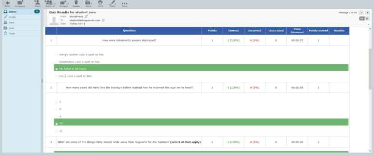 Email Quiz Results